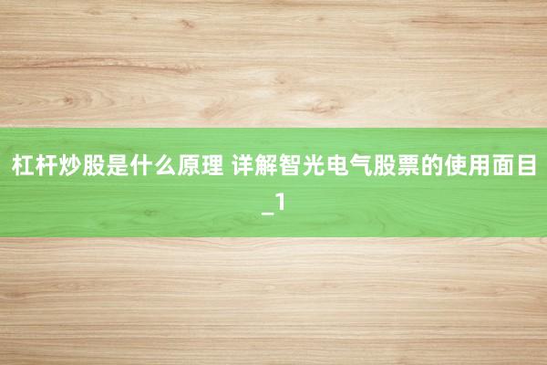 杠杆炒股是什么原理 详解智光电气股票的使用面目_1